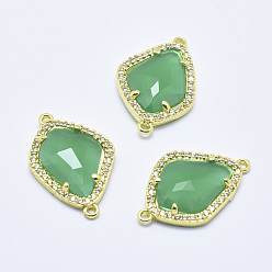Средний Морско-зеленый Латунные микро проложить кубических ссылки циркония, со стеклом, граненые, слеза, золотые, средний морской зеленый, 27x18x4.5 мм, отверстие : 1.4 мм