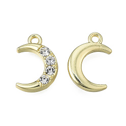 Light Gold Стойки подвески обшивки сплава, с кристально горный хрусталь, прелести полумесяца, без кадмия, без никеля и без свинца, золотой свет, 15x10x3 мм, отверстие : 1.6 мм