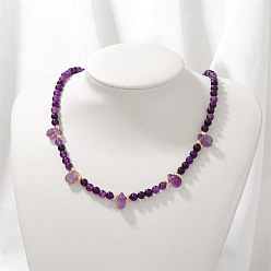 Аметист Регулируемое ожерелье из натуральных аметистов круглой и каплевидной формы диаметром 4 мм, элегантное повседневное украшение для женщин, подарок., золотые, 15.75 дюйм (40 см)