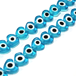 Темно-Голубой Ручной сглаза бусины бисер нитей, сердце, глубокое синее небо, 6~7x8x3 мм, отверстие : 1 мм, около 47~49 шт / нитка, 13.19~13.98 дюйм (33.5~35.5 см)