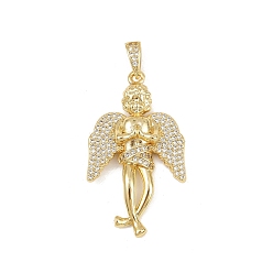 Настоящее золото 18K Латунные микро проложить кубического циркония подвески, без кадмия и без свинца, ангел, реальный 18 k позолоченный, 39.5x23x5.5 мм, отверстие : 5.5x3.5 мм