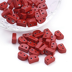 Red Spray Painted Alloy Multi-Strand Links, For Tile Elastic Bracelets Making, Half Round, Red, 6x8.5x4mm, Hole: 1.2mm