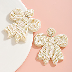 Светло-желтый Подвесные серьги-гвоздики в виде бантика из стекла и ткани., светло-желтый, 63x54 мм