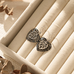 Platino Pendientes colgantes de bronce, corazón doble hueco, Platino, 25 mm