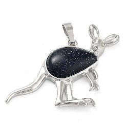 Синий Драгоценный Камень Синтетический синий авантюрин подвески, с латунной фурнитурой платинового цвета, кенгуру, 34x48x6.5~7 мм, отверстие : 5.5x7 мм