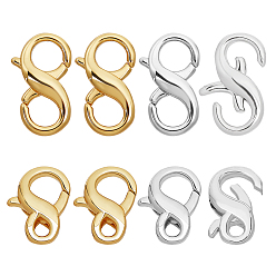 Mixed Color 8Pcs 4 Styles Brass Double Opening Lobster Claw Clasps, for Jewelry Making Findings, Mixed Color, 15~18x10x4~5mm, Hole: 5~5.5mm, 2pcs/style