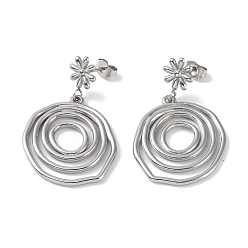 Platinum Ring 304 Stainless Steel Dangle Earrings, Flower Stud Earrings for Women, Platinum, 39.5x24.5mm