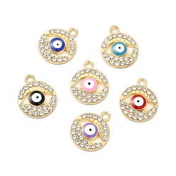 Золотой Подвески из эмали и сплава, со стразами, плоский круглый с оберегом от сглаза, золотые, 17.5x14.5x2.5 мм, отверстие : 2 мм