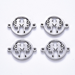 Stainless Steel Color Tarnish Resistant 201 Stainless Steel Links Connectors, Laser Cut, Flat Round with Fairy, Stainless Steel Color, 15x20x1.5mm, Hole: 1.6mm