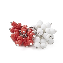 Красный Подвески из стеклянных бусин в виде винограда, с 304 кольцом из нержавеющей стали, два тона, красные, 15x30x22 мм, отверстие : 5 мм