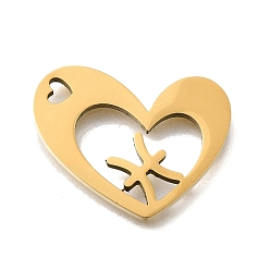 Рыбы 201 подвески из нержавеющей стали, лазерная резка, сердце с подвеской в виде созвездия, золотые, Рыбы, 17x21.5x1.5 мм, отверстие : 1.6x2.6 мм