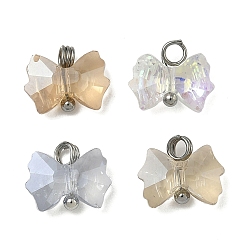 Платина 4 шт. 4 цвета гальванического стекла подвески, очарование бантом, с золотой латунной петлей, граненые, платина, 8x10x3.5 мм, отверстие : 2 мм, 1 шт / цвет