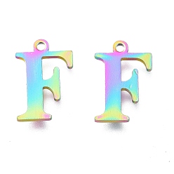 Letter F Ионное покрытие (ip) 304 брелоки из нержавеющей стали, лазерная резка, алфавит, Радуга цветов, буква f, 12.5x8x0.7 мм, отверстие : 1 мм