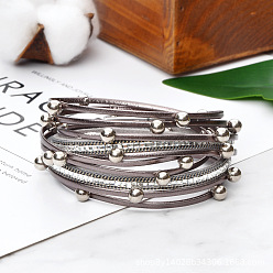 Верблюжий Многослойные браслеты из искусственной кожи, браслеты с подвесками из сплава бусин для женщин, верблюжие, 15-3/8 дюйм (39 см)