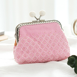 Pink Набор для вышивания косметички своими руками для начинающих, включая иглы для вышивания и нитки, хлопковая льняная ткань, розовые, 100x75x35 мм