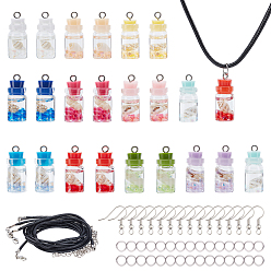 Mixed Color DIY Necklace & Earring Sets Making Kits, Including Glass Pendants, Imitation Leather Cord, Iron Jump Rings and Brass Earring Hooks, Mixed Color, 25x10mm, 109pcs/box
