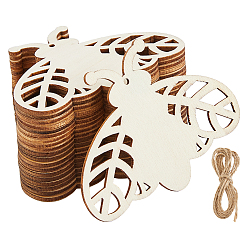 Кукурузный Шелк 40 шт. набор деревянных подвесок в виде мотыльков, незаконченных заготовок для рисования, пирография, домашнего декора, с джутовым шнуром, цвет колоса кукурузы, 76x99x2.5 мм, отверстие : 3 мм