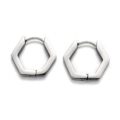 Stainless Steel Color Tarnish Resistant 304 Stainless Steel Hexagon Huggie Hoop Earrings, Stainless Steel Color, 16x18.5x3mm, Pin: 1mm