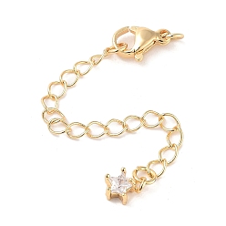 Настоящее золото 18K Латунь с удлинителем цепи из циркония, концевые цепи, без кадмия, без никеля и без свинца, звезда, реальный 18 k позолоченный, 73 мм