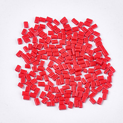 Red Baking Paint Glass Flat Beads, Rectangle, Red, 4~7x3~4x2.5mm, Hole: 0.8mm, about 2500pcs/bag