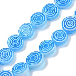Темно-Голубой Бусы лэмпворк ручной работы, плоские круглые с вихря, глубокое синее небо, 10~11x4 мм, отверстие : 0.7 мм, около 38 шт / нитка, 14.29~14.57'' (36.3~37 см)