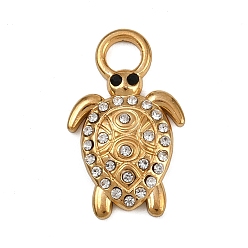 Золотой 304 из нержавеющей стали с горный хрусталь подвески, черепаховые чары, золотые, 23x14x3.3 мм, отверстие : 4 мм