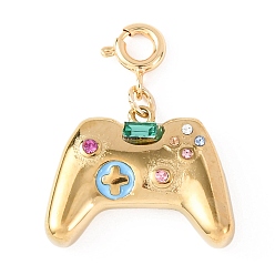 Другие 304 подвесные украшения из эмали и стразов из нержавеющей стали, золотые, игровой автомат, 27 мм, отверстие : 3 мм