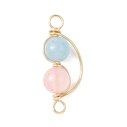 Розовый Кварц Подвески-соединители с круглыми звеньями из натурального розового кварца и окрашенного синего кварца, обмотанного медной проволокой, золотые, 31~32x13x8 мм, отверстие : 3 мм