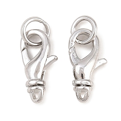Real Platinum Plated Brass Lobster Claw Clasps, with Jump Ring, Real Platinum Plated, 12.5x5.5x3mm, Hole: 1.2mm
