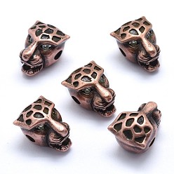 Rotkupfer Messing Perlen, mit klaren Zirkonia, Cadmiumfrei und Nickel frei und Bleifrei, Leopard, Rotkupfer, 14x11x9.5 mm, Bohrung: 2.5 mm