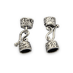 Antique Silver Brass S-Hook Clasps, with Cord Ends, Nickel Free, Antique Silver, 23x8x5mm, Hole: 4x6mm, Cord End: about 10x8mm