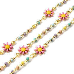 (52) Непрозрачная лаванда Латунные эмалевые цепи с цветочными звеньями, без свинца и без кадмия, долговечный, стойки покрытие, пайки, с катушкой, разноцветные, 13x7.5x2 мм и 5x2x3 мм и 3.5x2.5x0.5 мм