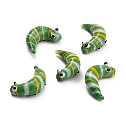 Lime Green Handmade Lampwork Worm Figurines, for Home Office Desk Decoration, Lime Green, 26x16x9mm