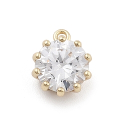 Настоящее золото 14K Латунные микро проложить кубического циркония подвески, круглые подвески, реальный 14 k позолоченный, 12.5x10x6.5 мм, отверстие : 1.2 мм