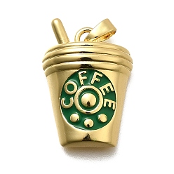Настоящее золото 18K Латунь эмаль подвески, долговечный, без свинца и без кадмия, стойки покрытие, кофейное очарование, реальный 18 k позолоченный, 22x15.5x6 мм, отверстие : 5x2.5 мм
