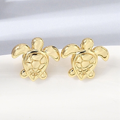 Настоящее золото 18K Латунные серьги-гвоздики в виде черепахи, без кадмия и без свинца, стойки покрытие, долговечный, реальный 18 k позолоченный, 20x21 мм