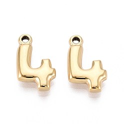 Настоящее золото 18K Ионное покрытие (ip) 304 подвески из нержавеющей стали, число 4, реальный 18 k позолоченный, 16.5x10x3 мм, отверстие : 1.6 мм