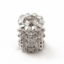 Платина Стойки обшивки латунь кубического циркония бусы, без кадмия и без свинца, долговечный, столбец с цветочным узором, платина, 4x5 мм, отверстие : 1.4 мм