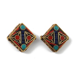 Rhombus Ручная полимерная глиняная индонезия бисер, с использованием искусственной бирюзы, смолы и непокрытой латуни., красочный, ромб, 29x27.5x9 мм, отверстие : 2 мм