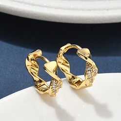 Настоящее золото 18K Латунные серьги-кольца из прозрачного кубического циркония, твист кольцо, реальный 18 k позолоченный, 14.5x16x4 мм