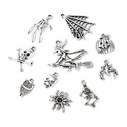 Antique Silver Halloween Theme, Tibetan Style Alloy Pendants, Mixed Shapes, Antique Silver, 50pcs/set