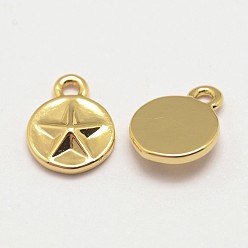 Настоящее золото 18K Латунные подвески пентакль, без кадмия, без никеля и без свинца, плоские круглые и звезда, реальный 18 k позолоченный, 10x8x2 мм, отверстие : 1 мм