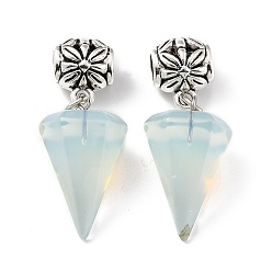 Opalite Opalite European Dangle Charms, Large Hole Pendants, with Antique Silver Alloy Findings, Cone, 41mm, Hole: 5mm