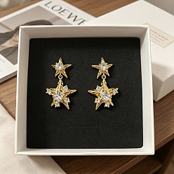 Золотой Подвесные серьги-гвоздики из латуни с микропаве из кубического циркония в форме звезды, золотые, 28 мм