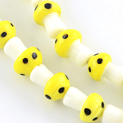 Yellow Mushroom Handmade Lampwork Beads Strands, Yellow, 16x12mm, Hole: 2mm, about 20pcs/strand, 13.7 inch