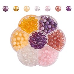 Смешанные камни 280 шт 7 стиль бусины из драгоценных камней, синтетический цитрин, натуральный кристалл кварца и клубничный кварц и розовый кварц и лепидолит/фиолетовый камень слюды и аметист и топаз нефрит, смешанные окрашенные и неокрашенные, круглые, 6~7 мм, отверстие : 0.7~1 мм, 40 шт / стиль