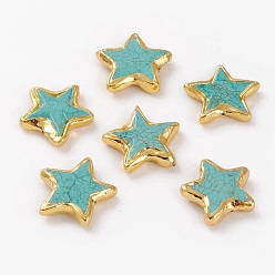Magnesite Natural Magnesite Beads, Dyed & Heated, with Golden Brass Edge, Star, 26.9~29.2x28.2~30.2x6.5~6.8mm, Hole: 0.8mm