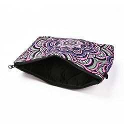 Purple Polyester Tarp Zip Cosmetic Pouches, Rectangle with Flower Pattern, Purple, 14.4x21.7x2.1cm