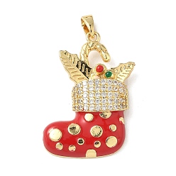 Christmas Socking Рождественские латунные подвески с микропаве из фианита, с эмалью, золотые, рождественские носки, 29.5x22x5 мм, отверстие : 5x3 мм