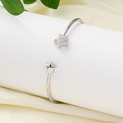 Звезда Открытый браслет-манжета из прозрачного кубического циркония, украшения из латуни для женщин, долговечный, стойки покрытие, без свинца и без кадмия, платина, звезда, внутренний диаметр: 2-3/8 дюйм (6.15 см)